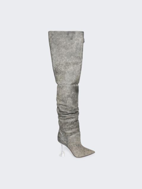 Amina Muaddi Olivia Glass And Nappa Boot Cement Grey Reversible