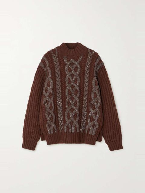 Dries Van Noten Sequin Embellished Cable Knit Wool Sweater Reversible