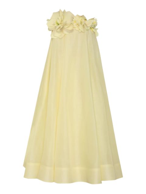 Zimmermann Harmony Floral Appliqu D Linen Silk Midi Dress Yellow