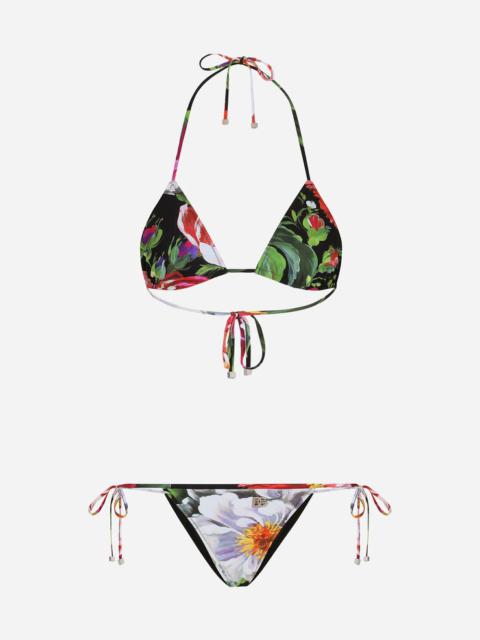 Dolce Gabbana Triangle Bikini With Pictorial Floral Print REVERSIBLE