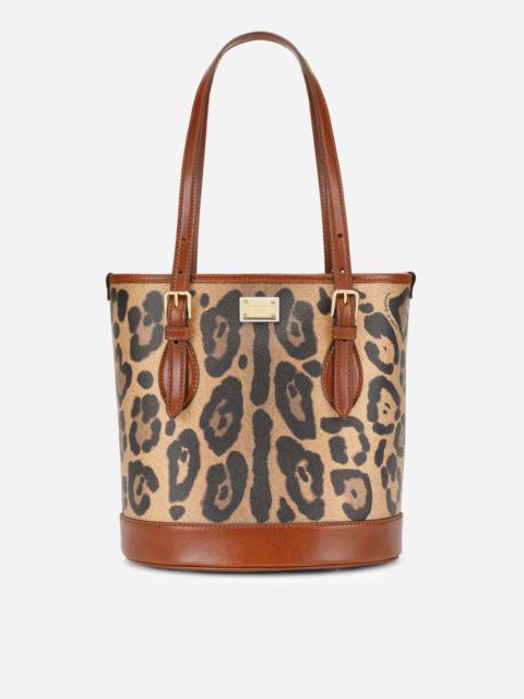 Dolce Gabbana Leopard Print Crespo Bucket Bag With Branded Plate