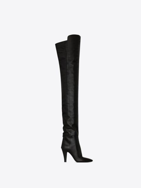 Saint Laurent Betty Over The Knee Boots In Shiny Grained Leather