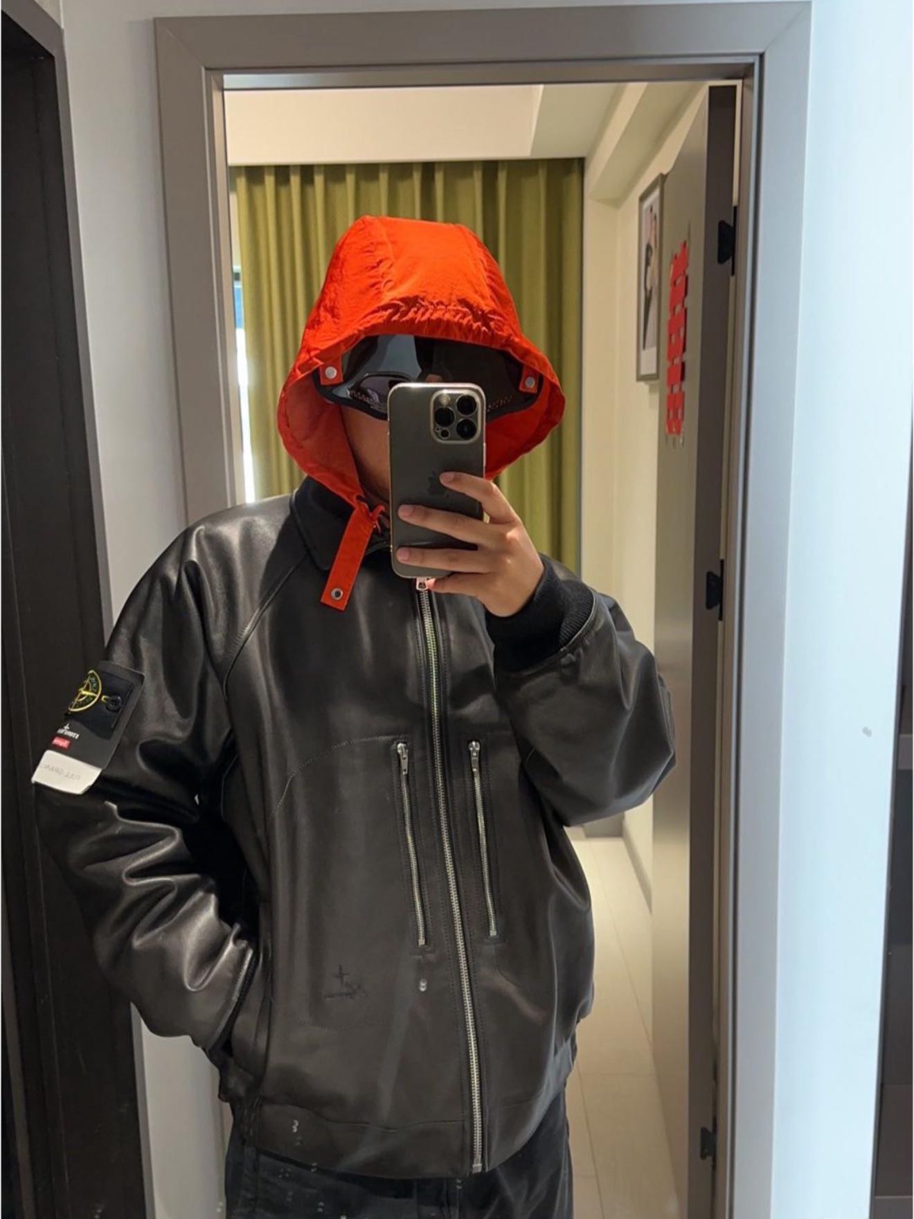 Supreme Supreme Stone Island Leather Bomber Jacket Black