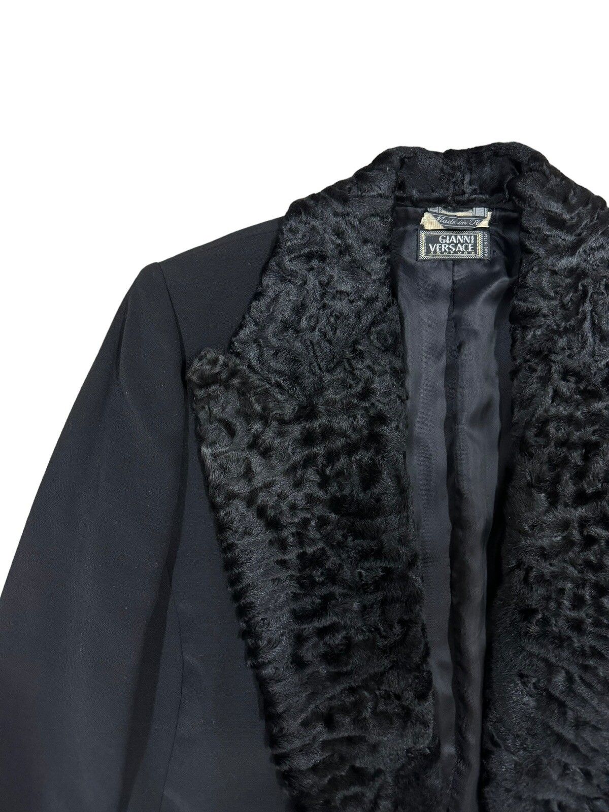 Vtg🔥Authentic Gianni Versace Faux Fur Trim Button Less Coat - 6