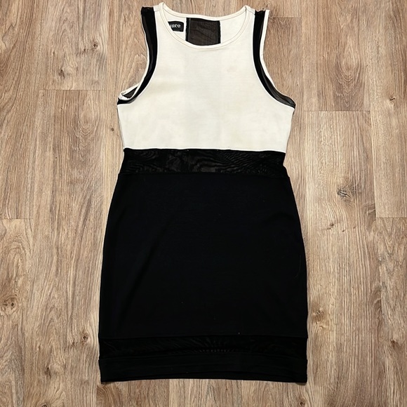 Sauce Black + White Color-block Mesh Cut-Out Dress - 2