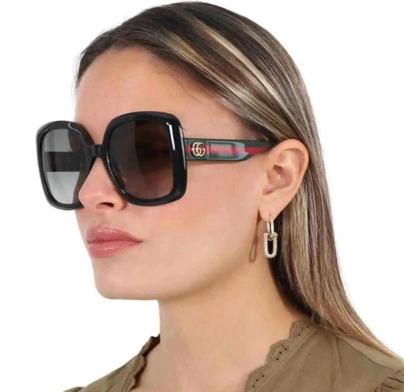 NEW GUCCI SUNGLASSES GG0713S 006 BLACK OVERSIZED WOMEN - 1