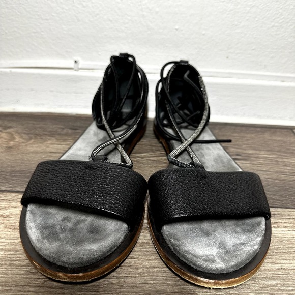 Brunello Cucinelli Monili Beaded Flat Sandal Leather Ankle Wrap Tie 38 7.5 - 4