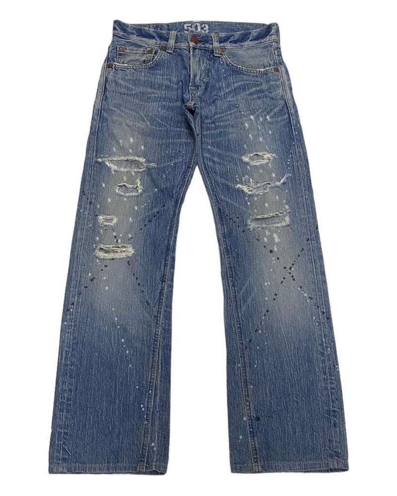 FLARE🔥DISTRESSED SPLATTED EDWIN 503 BLUE TRIP DENIM FLARED - 1