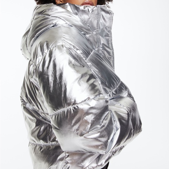 H&M Silver Metallic Hooded Puffer Jacket - 4