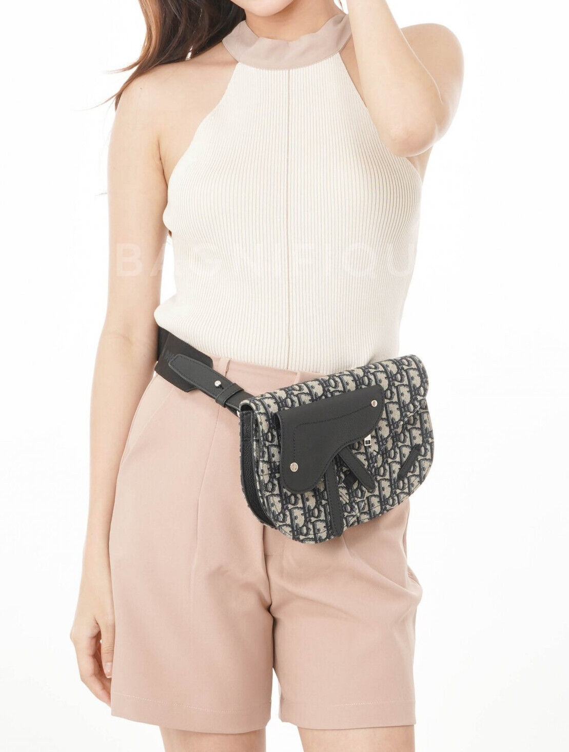 DIOR OBLIQUE CANVAS & LEATHER SADDLE POUCH CROSSBODY BAG - 10