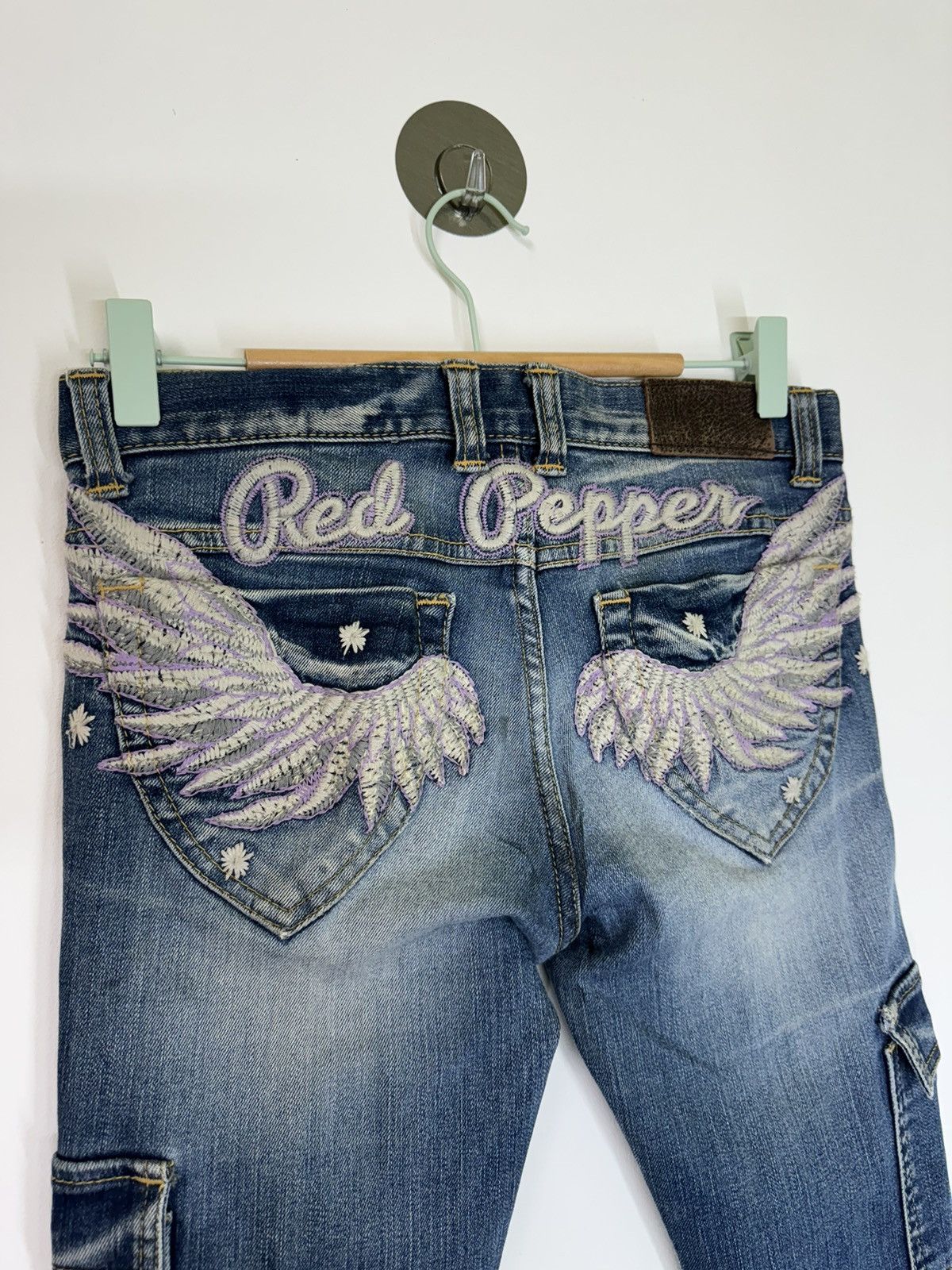 If Six Was Nine - Acid Wash RedPepper Skinny Multi Pocket Jeans Low Rise - 14