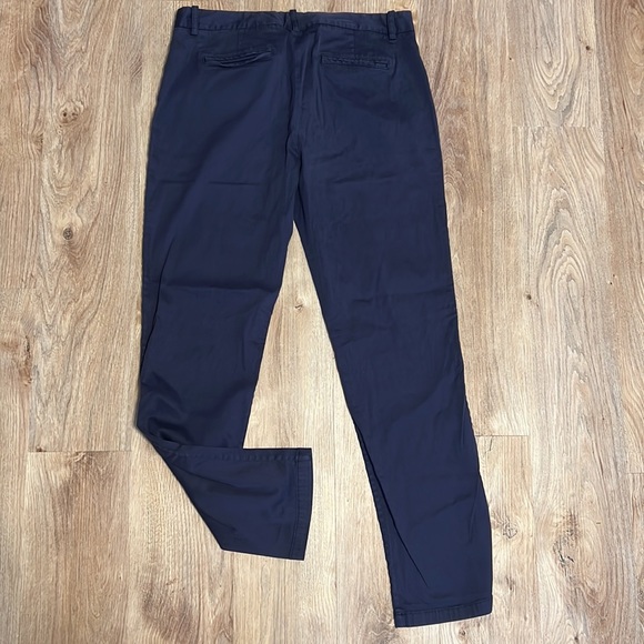 Theory Navy Blue Cotton Ankle Length Straight Leg Trousers - 7