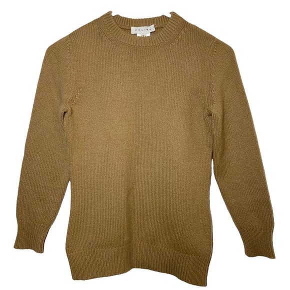 Celine Sweater 100% Cashmere Knit Pullover Long Sleeve Carmel Brown Small - 1