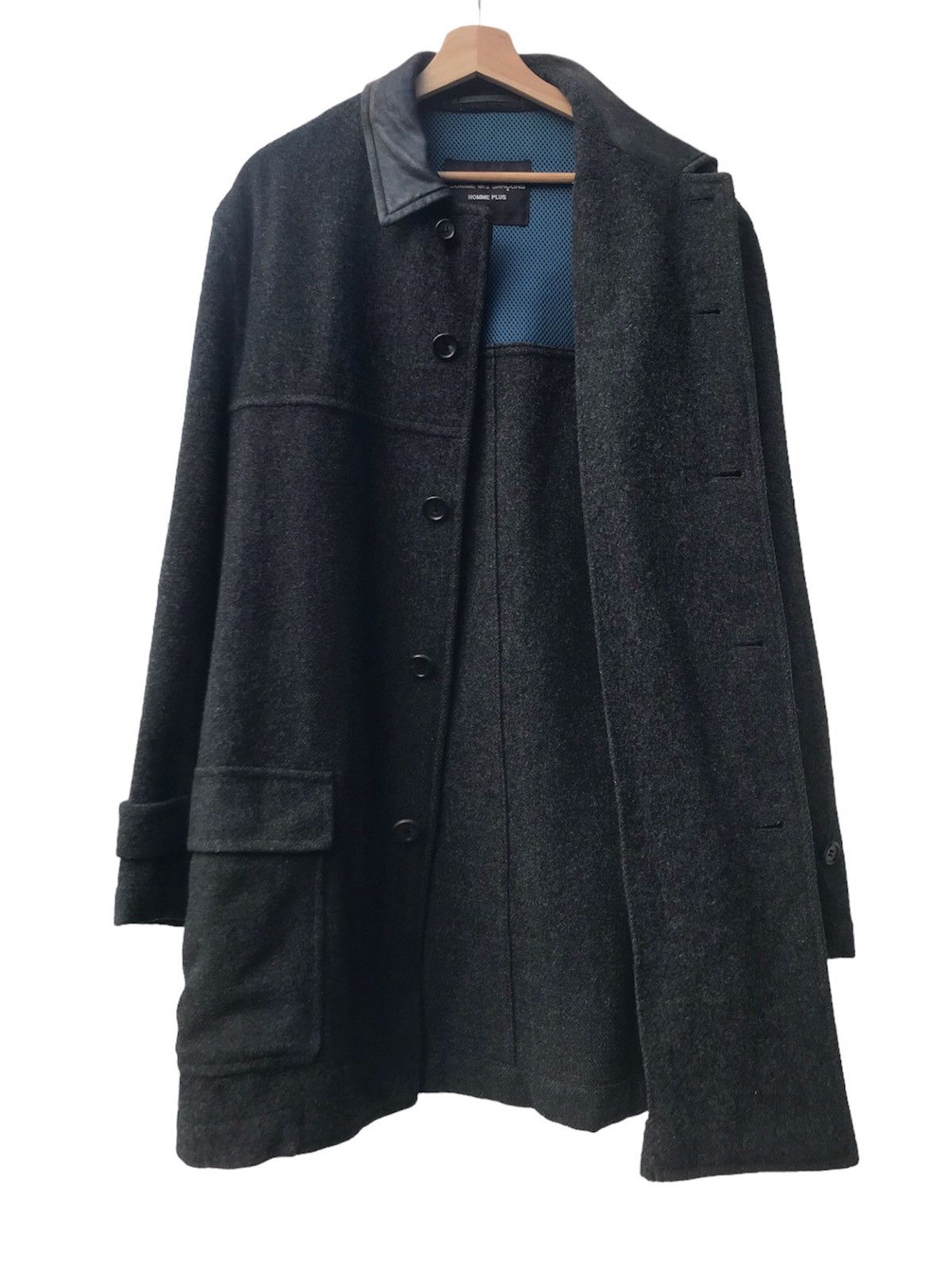 Rei Kawakubo - AD1995 CdG Homme Plus Leather Collar Wool Coat - 3