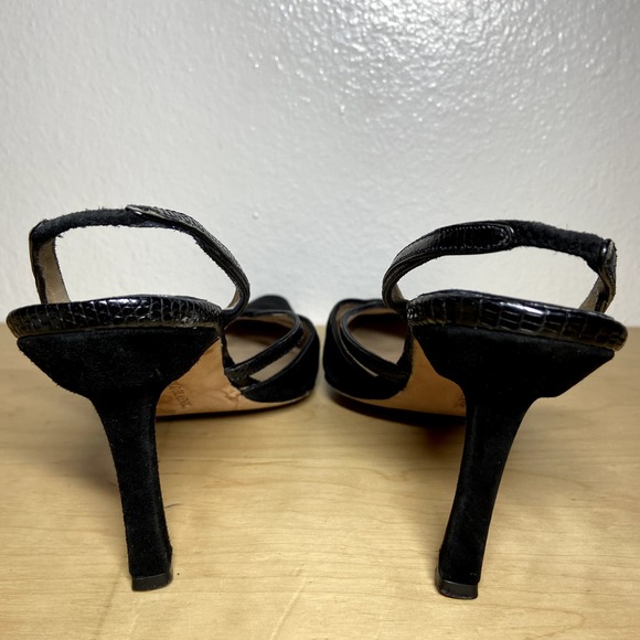 Manolo Blahnik Sling Back Kitten Heel Black Suede Heels Pointed Toe Size 37 6.5 - 4