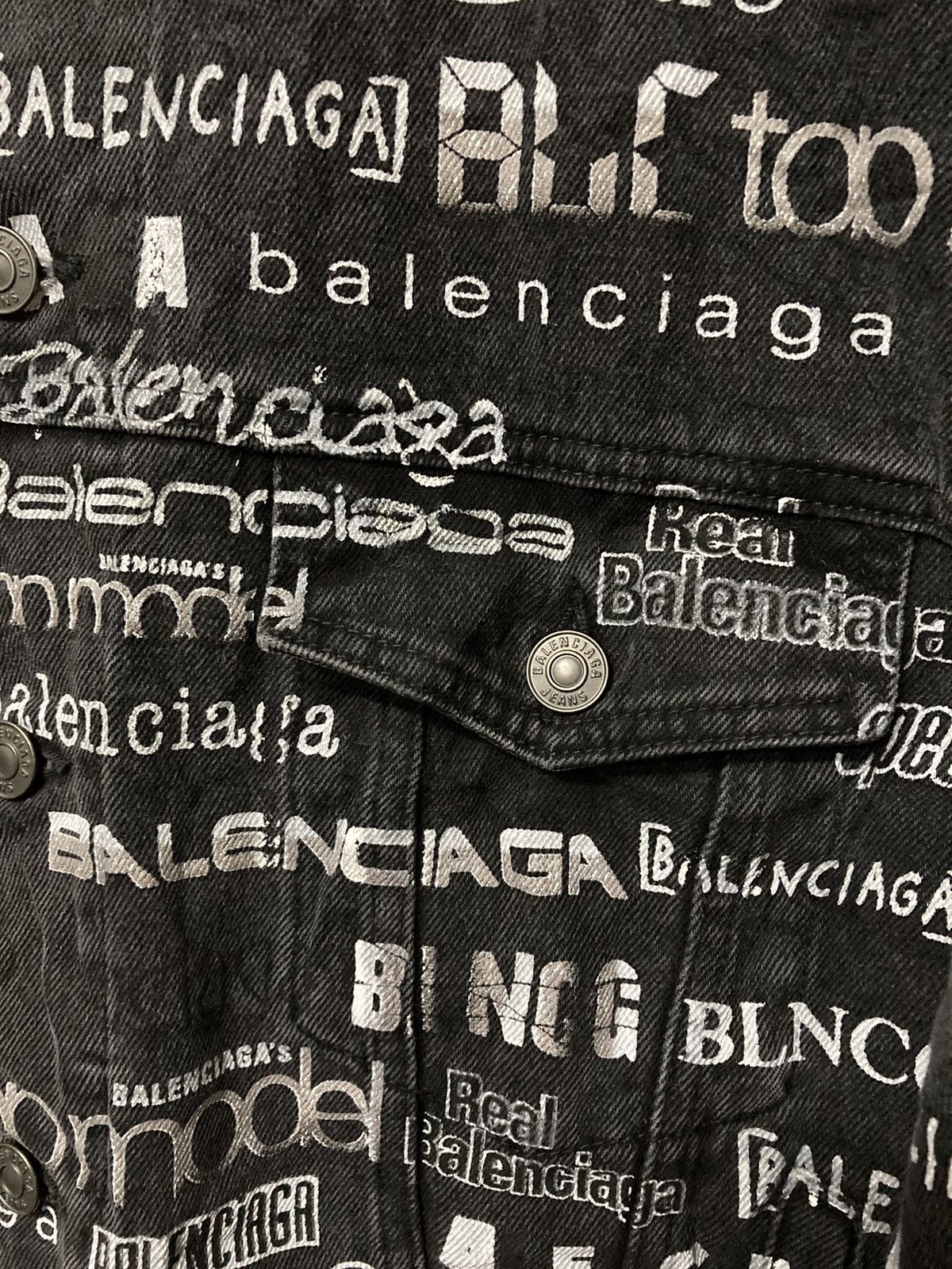 Authentic Balenciaga All Over Logo Printed Denim Jacket - 8