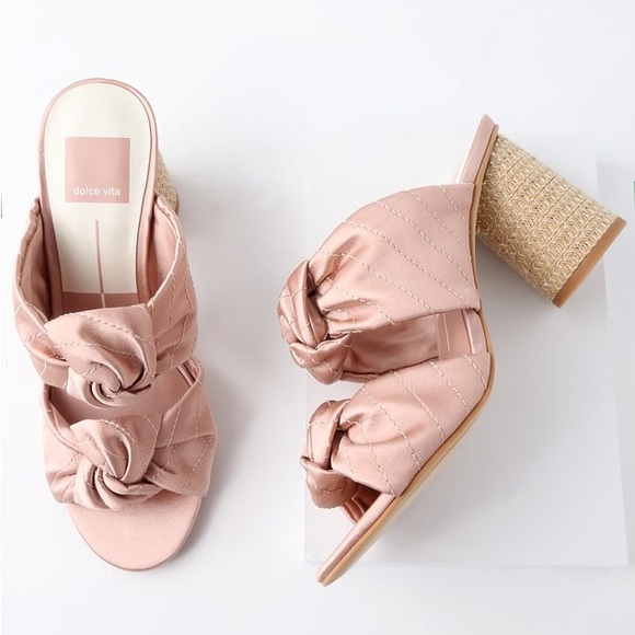 Dolce Vita Jene Knotted Block Espadrille Heel Slide Sandals in Blush Linen - 3