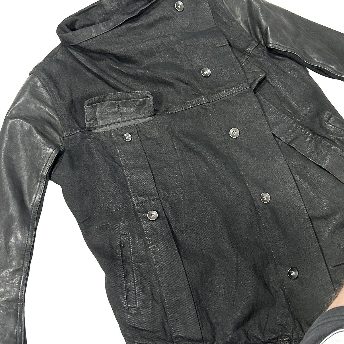 Leather/Denim Cropped Funnel Jacket - 5