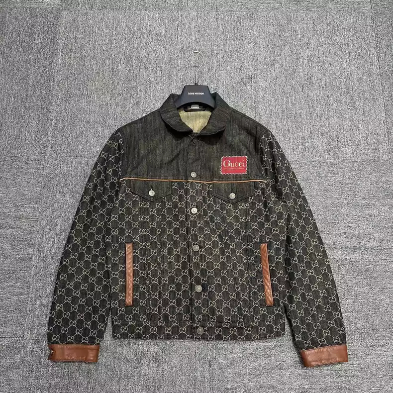 Gucci Monogram Leather Patchwork Denim Jacket - 1