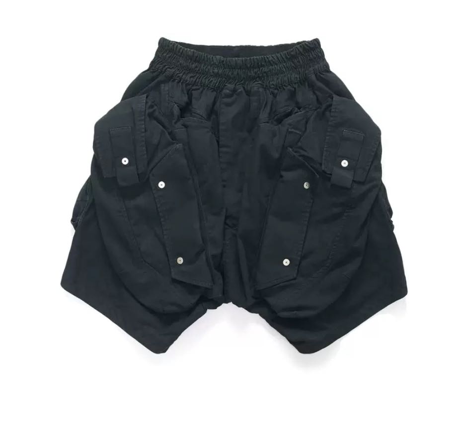 HAMCUS _PRMTVSM/ WAX COATING CARGO DENIM SHORTS size S - 1