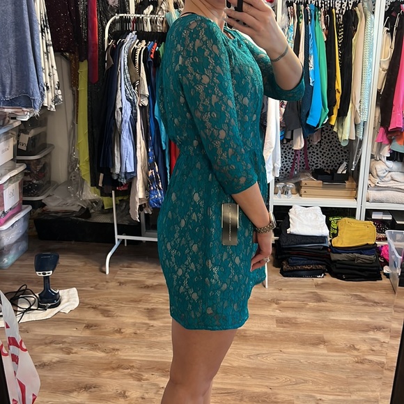 French Connection Lizzie Teal Lace 3/4 Sleeve Dress - 9