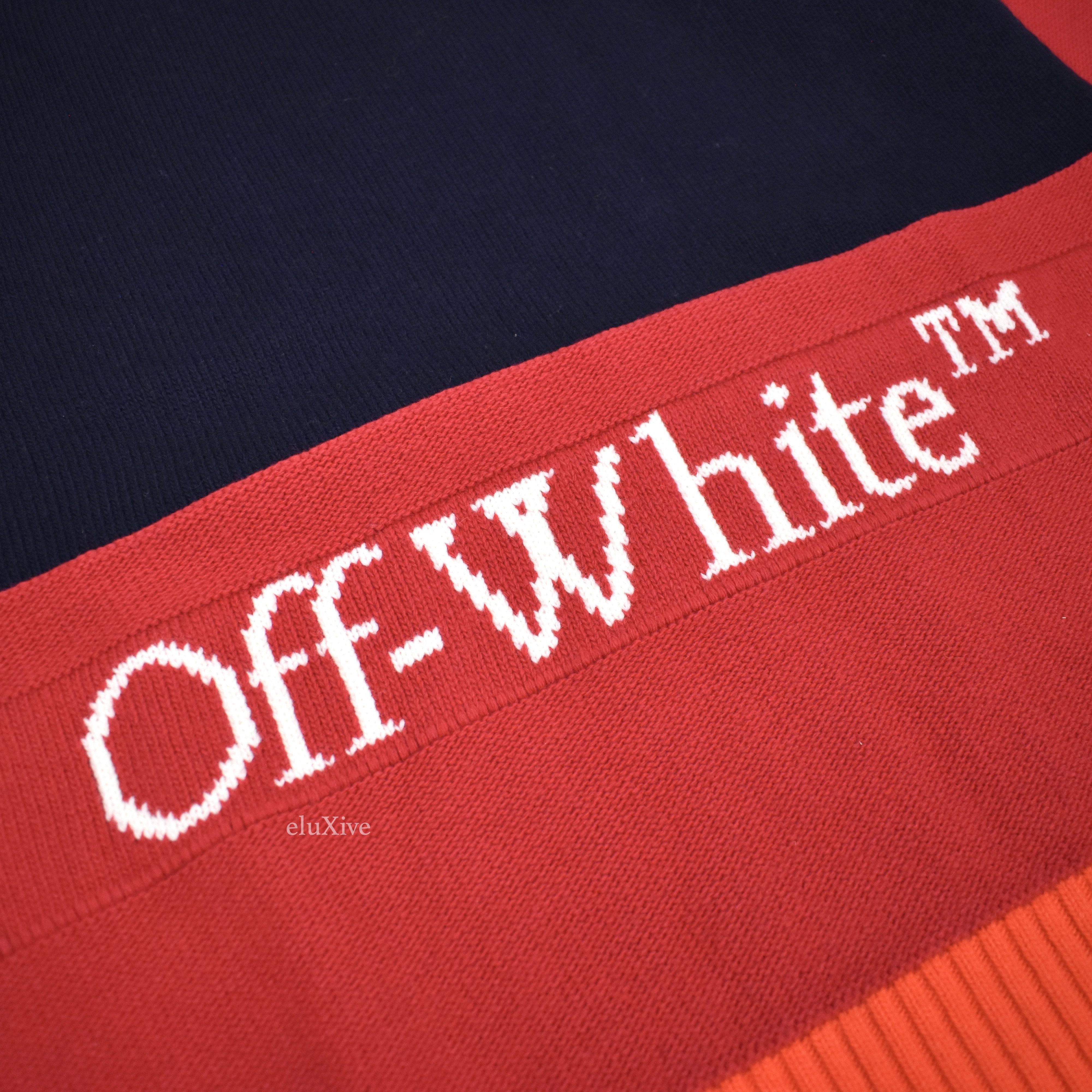 Off-White Color Block Logo Knit Sweater Navy Pink NWT - 3