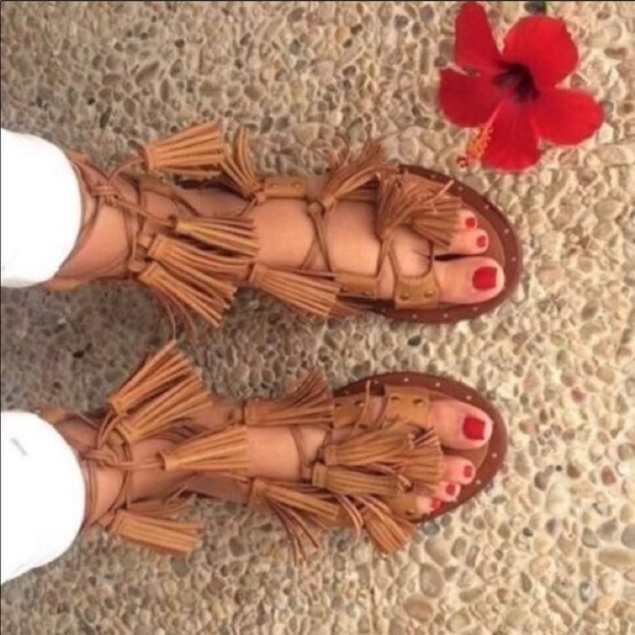 Rare ZARA Tassel Leather Roman Gladiator Sandals - 2