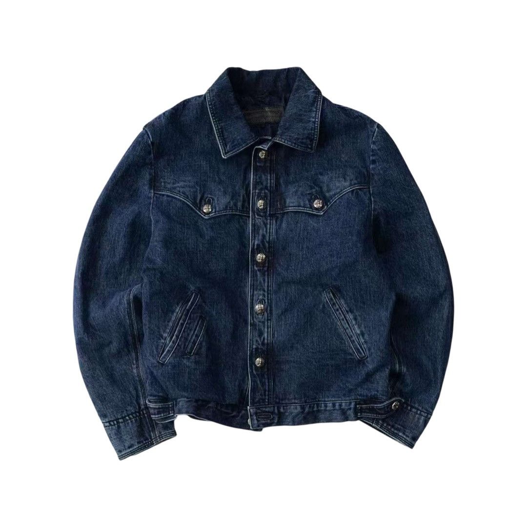 Leather fleur floral cross sleeve denim jacket - 2