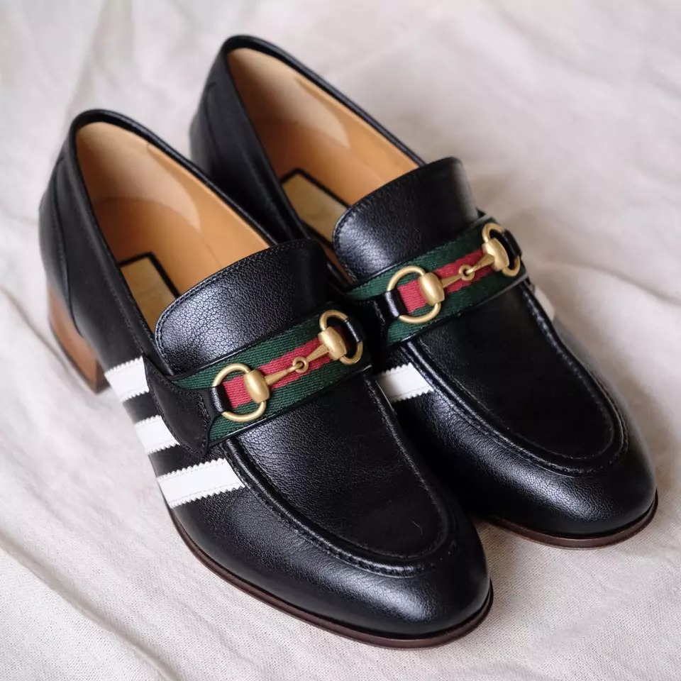 GUCCI × adidas Black Leather Horsebit Sherry Line Loafers Size 6 NEW - 2