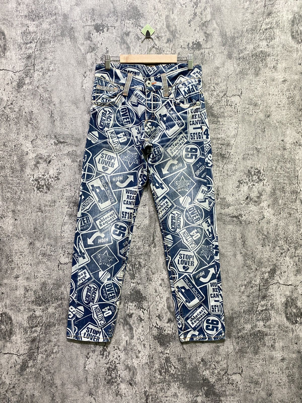 Japanese Brand Full Print Denim Faded like Hysteric Pants - 1