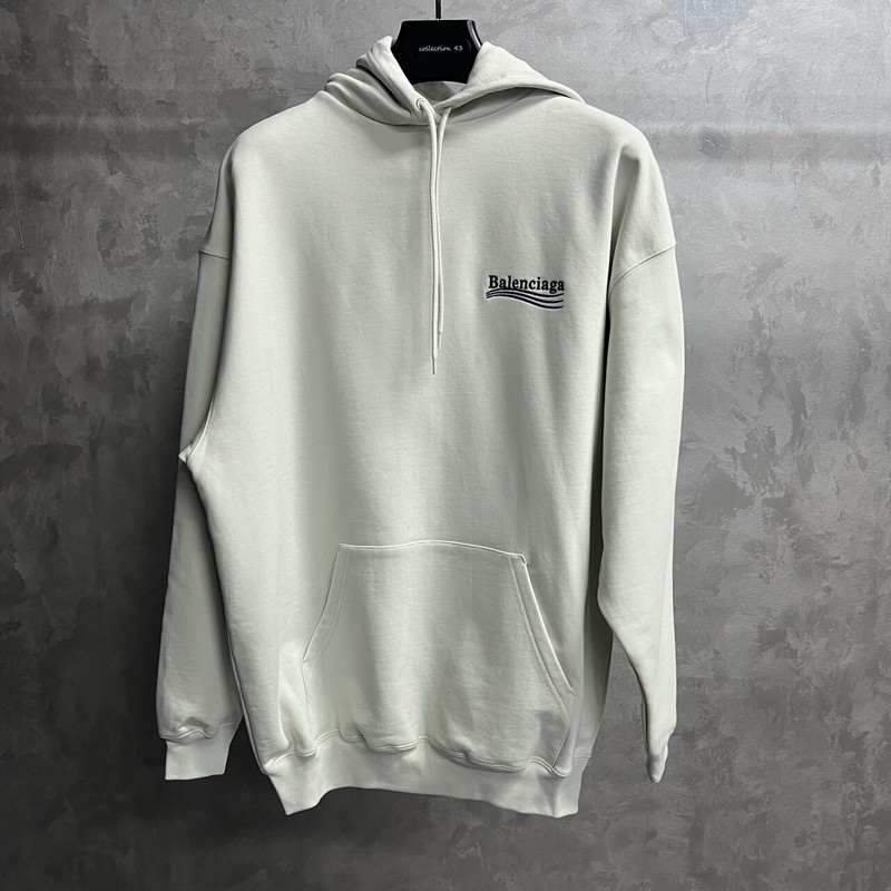 Balenciaga White Hoodie with Embroidered Logo Lettering - 1