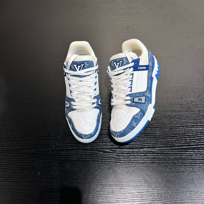 Louis Vuitton Trainer White and Blue Denim Casual Shoes for Men - 1