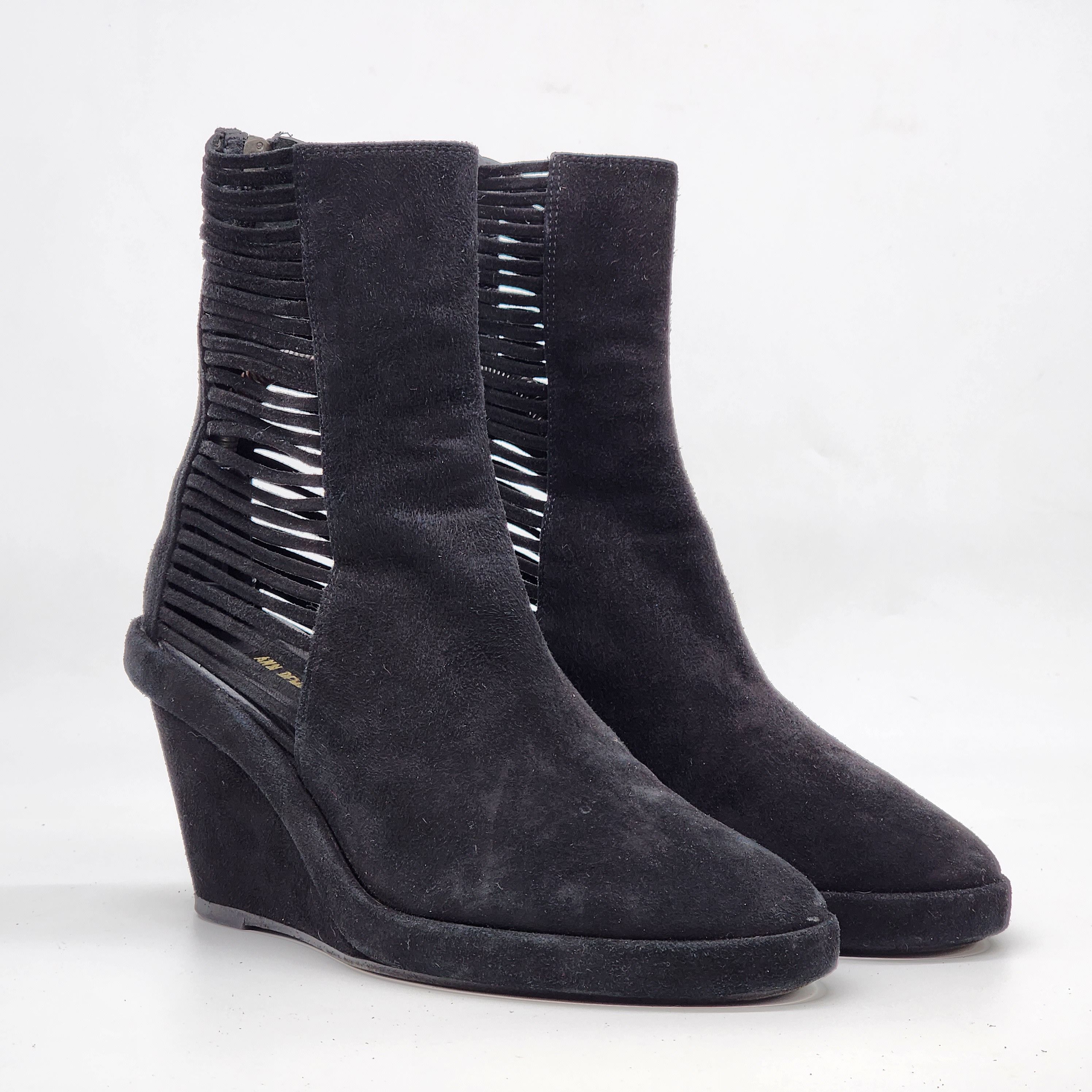 Ann Demeulemeester - Black Suede Slatted Wedge Boots - 3
