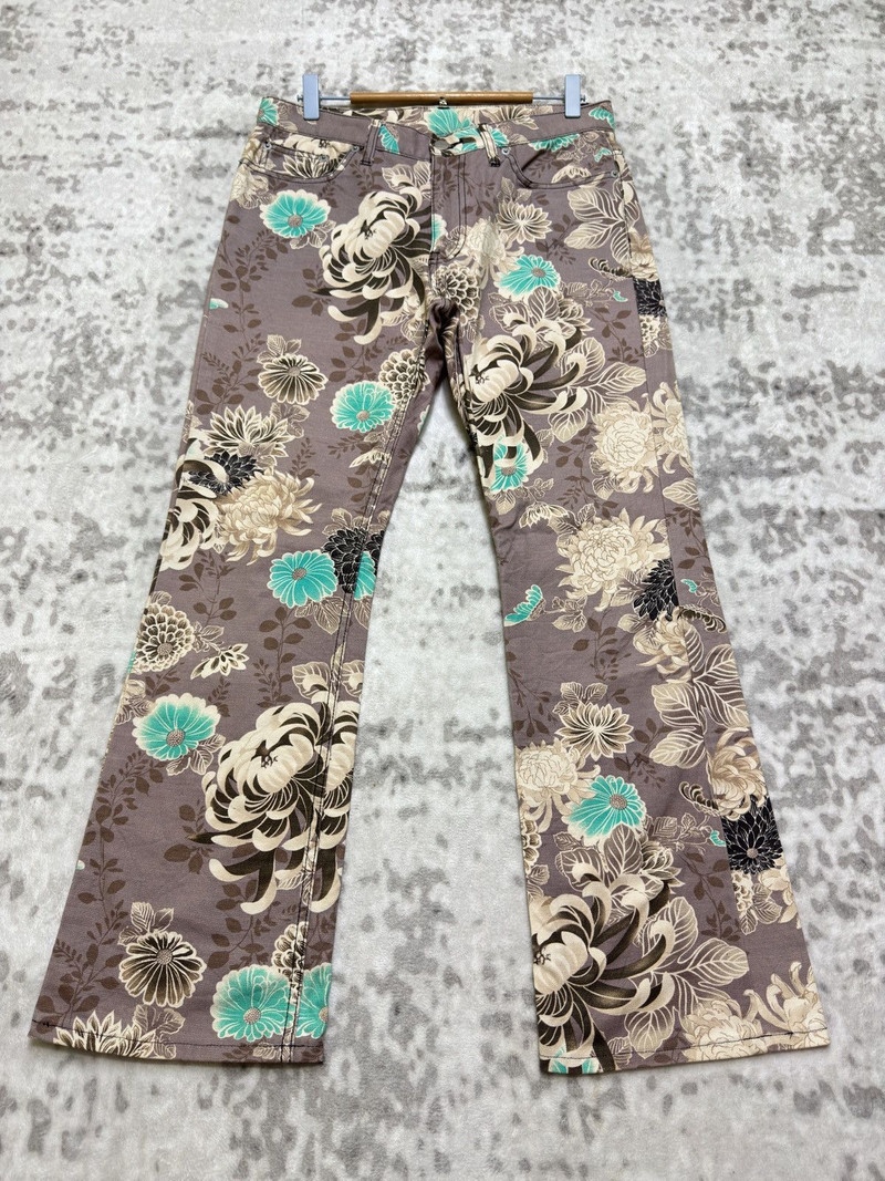 Flare Glamdy Floral Printed Pants Turquoise Accents - 1