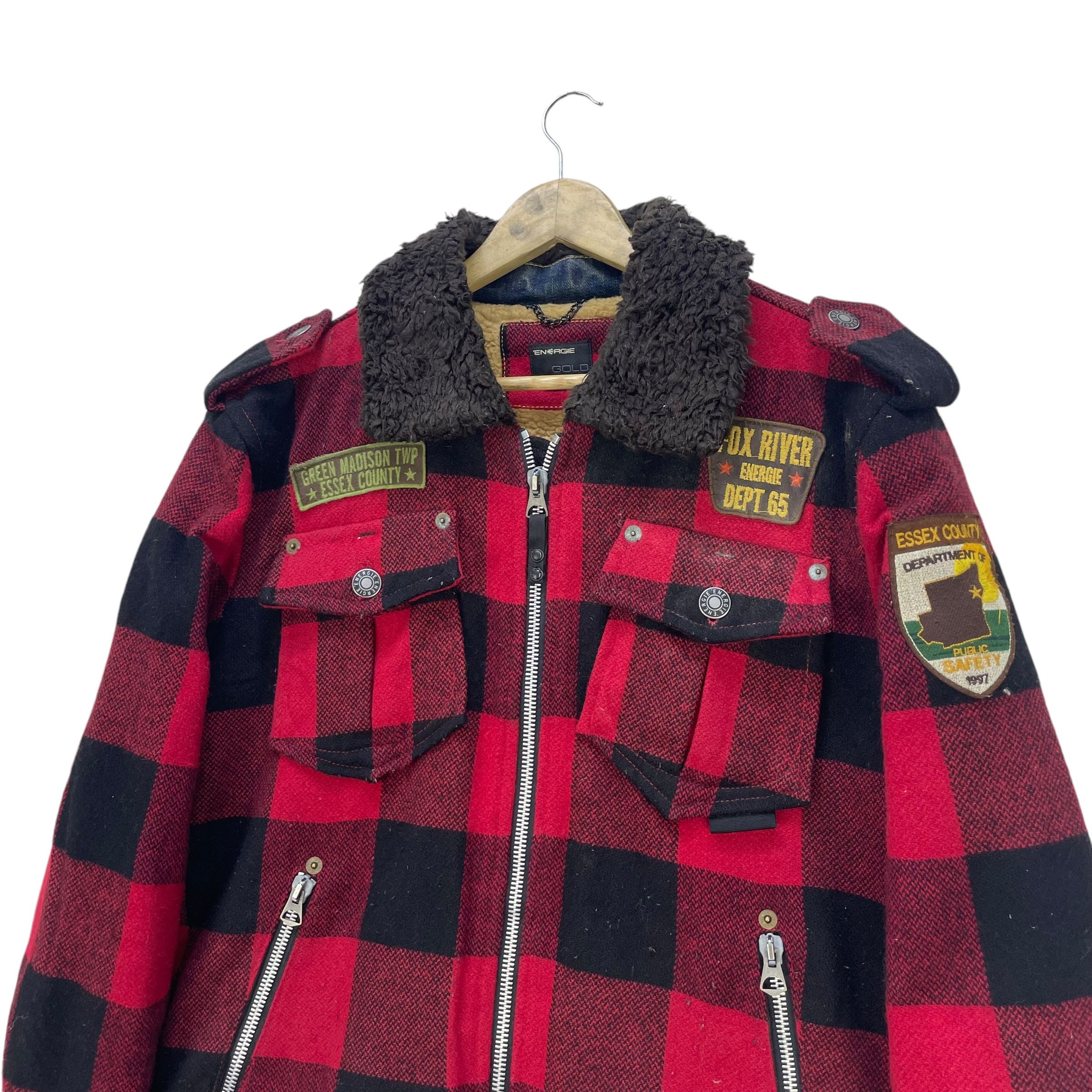 Vtg Energie Gold X Sixty Fox River Pacth Buffalo Plaid Shearling Jacket - 6