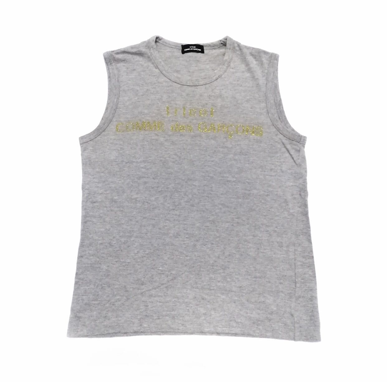 🔥 2001 Comme des garcons tricot sleeveless glitter gold logo - 1
