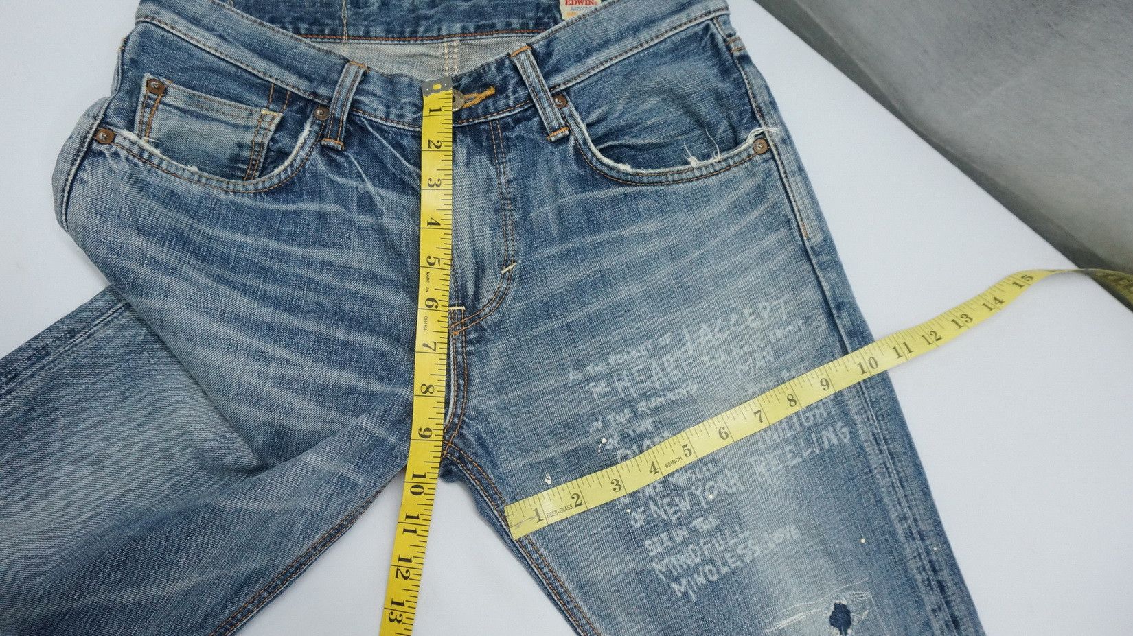 Rare! EDWIN 'Midnight Blues' Reworked Distressed Slim Jeans - 16