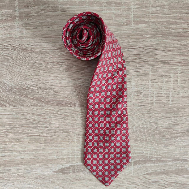 Hermes Paris Silk Tie 990 SA Geometry Red - 1