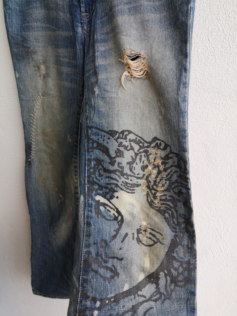 Distressed Denim - Distressed Versace Medusa Head Print Jeans - 11