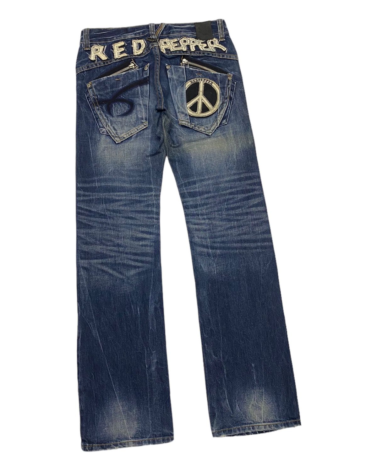 🔥GRAIL 🇯🇵 RED PEPPER "PEACE" DISTRESSED DENIM JEANS - 6