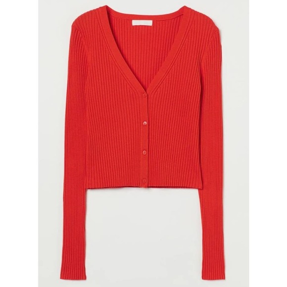 H&M Orange Ribbed Knit Cropped Cardigan XXL - 1