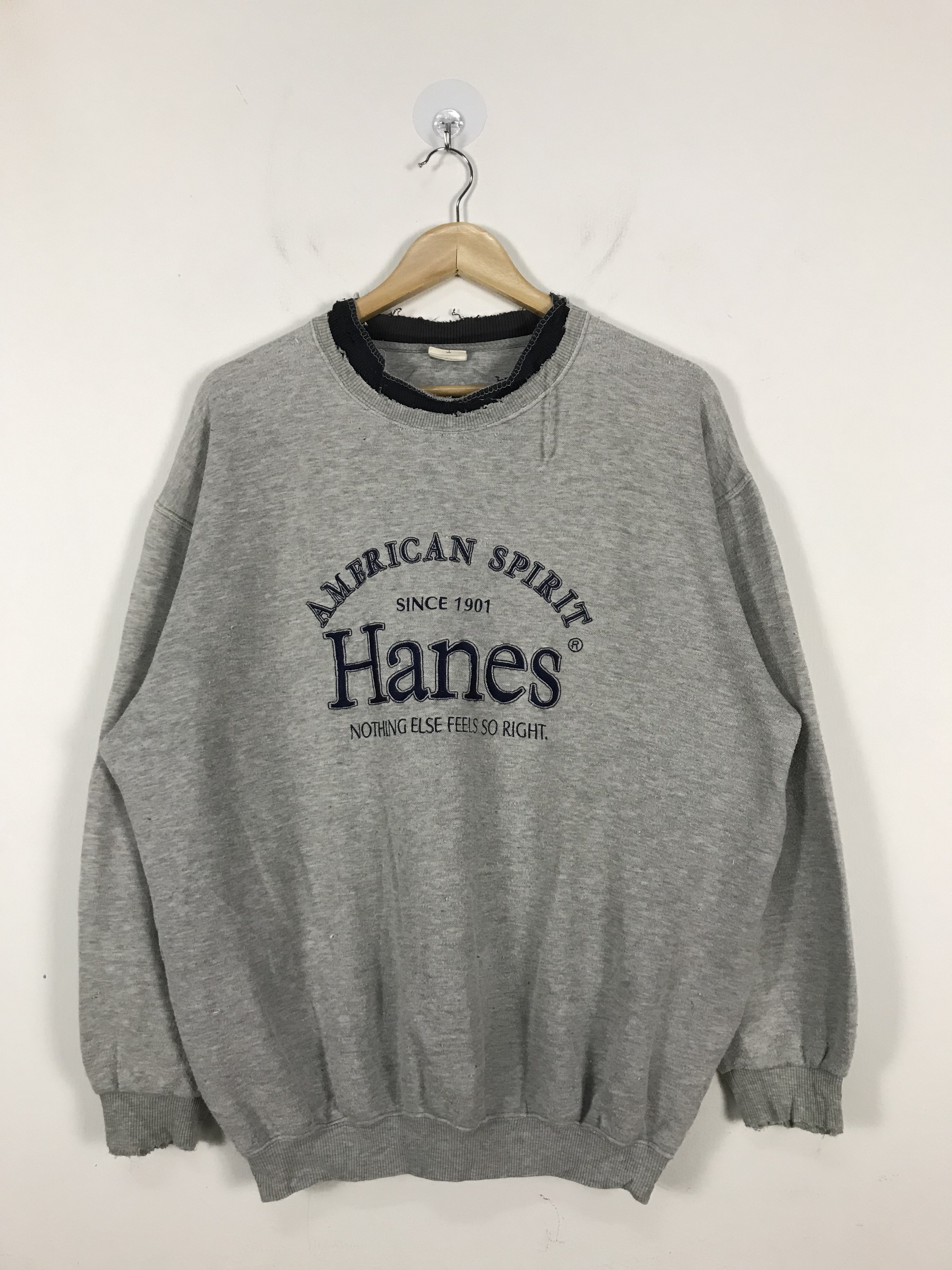 Vintage - Distressed Hanes Grey Embroidery Big Logo Sweatshirt #2400 - 1