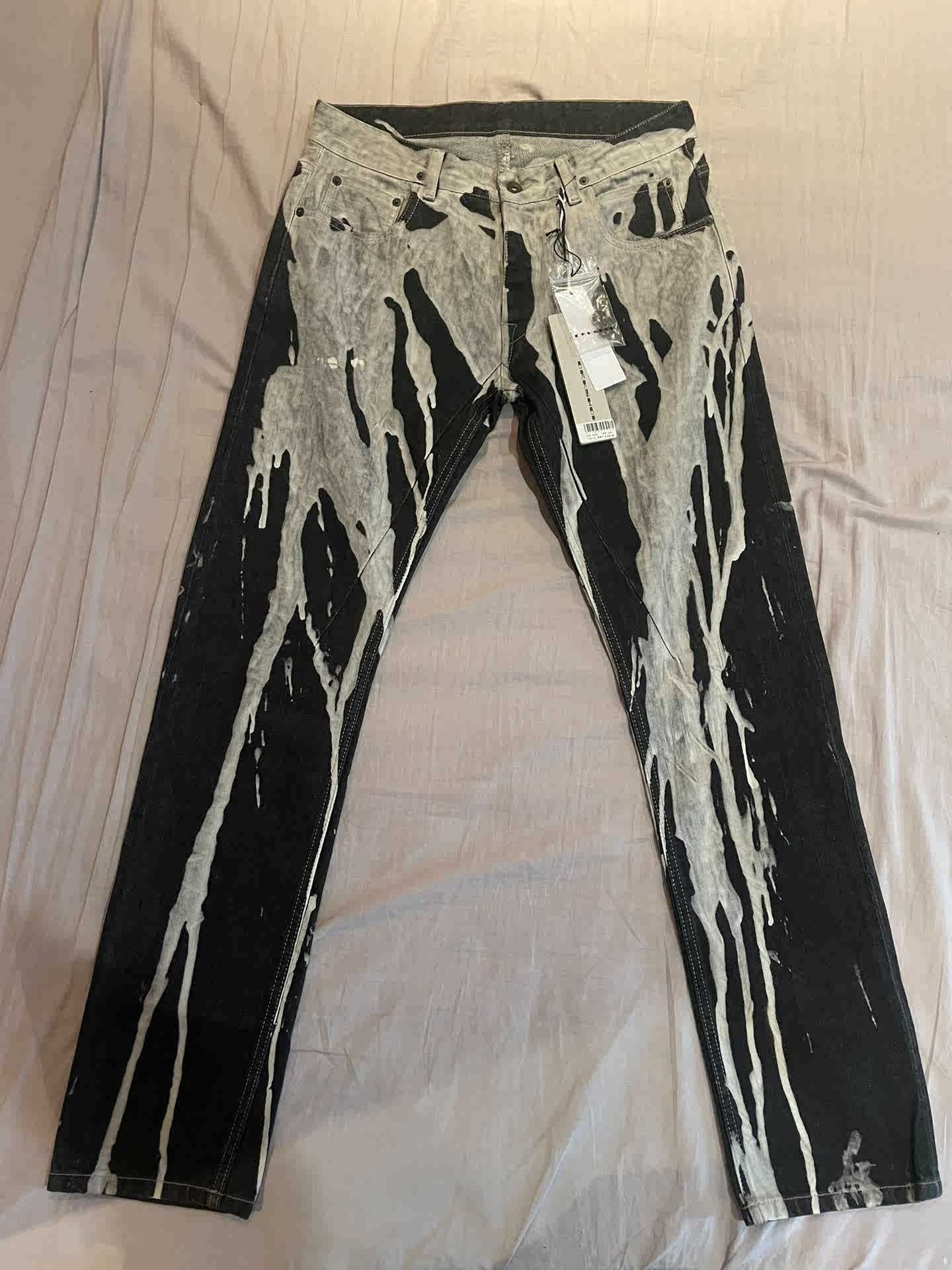 Rick Owens fw16 Bleach Vomit Detroit Cut Denim Jeans - 1