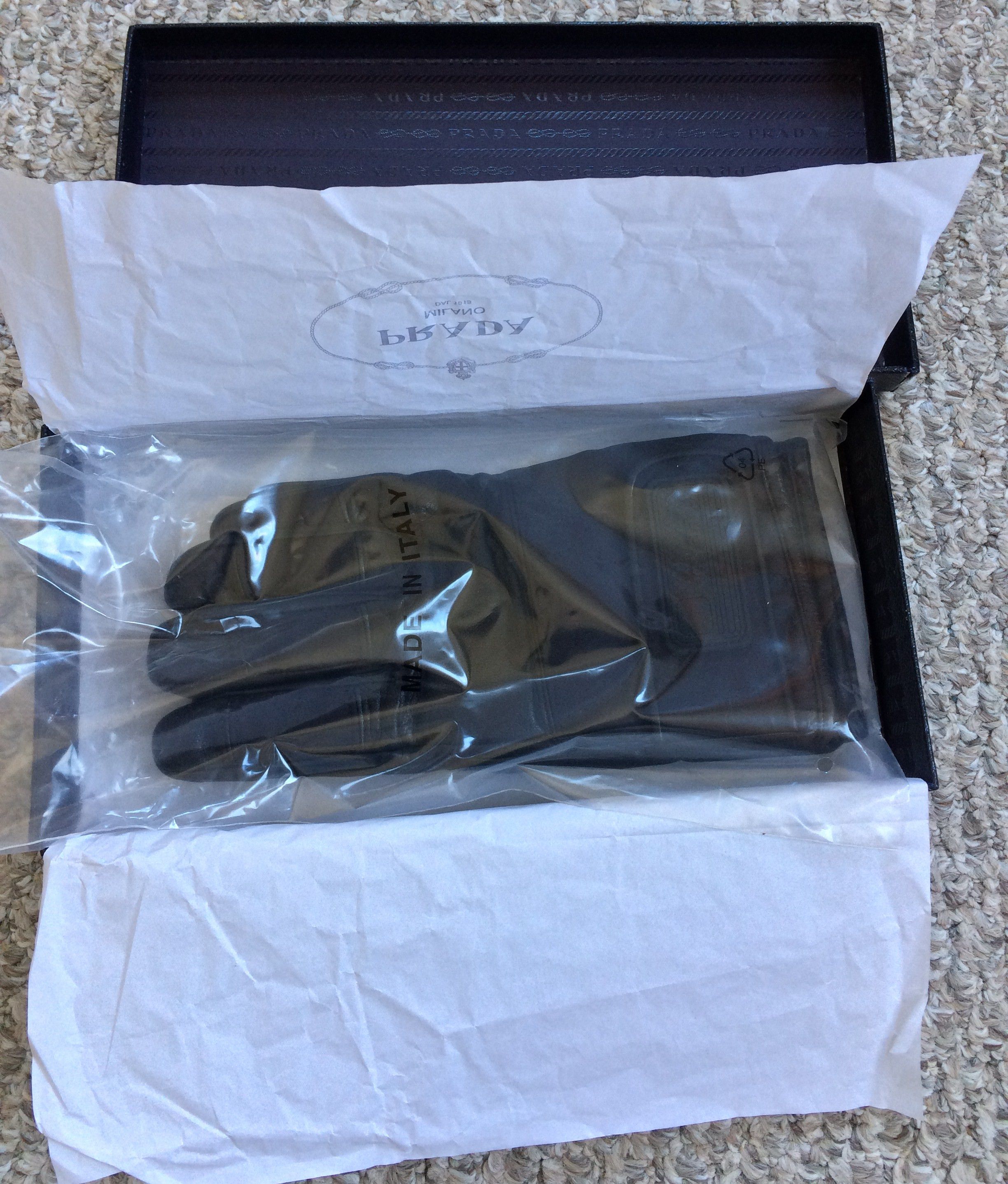 Prada Lambskin Leather Logo Gloves + Box - 14