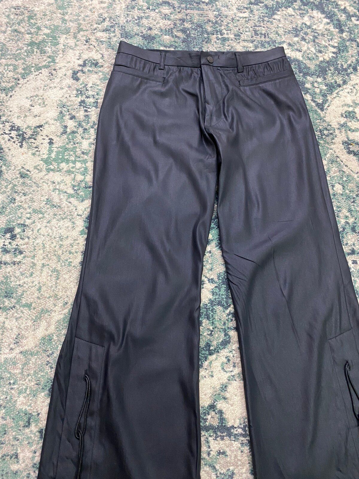 1990s Jean Paul Gaultier Homme Black Nylon Laced Flared Pant - 4