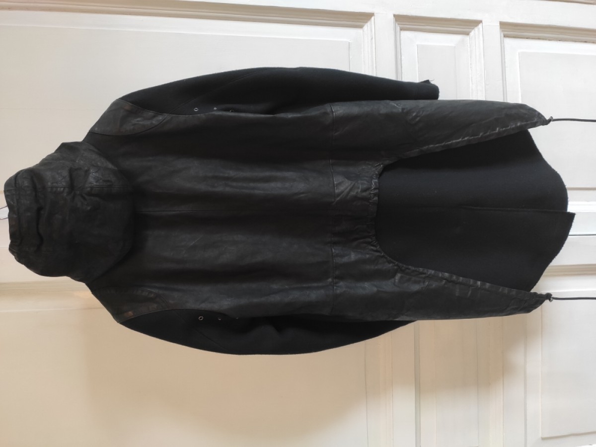 Isabel Benenato - GRAIL! Wool & leather hooded coat. Like Julius, Rick Owens - 5