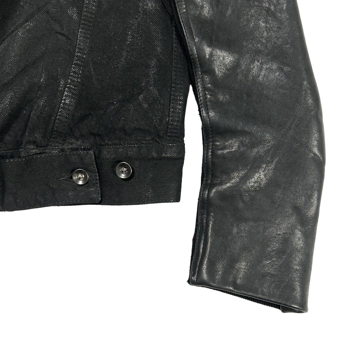 Leather/Denim Cropped Funnel Jacket - 6