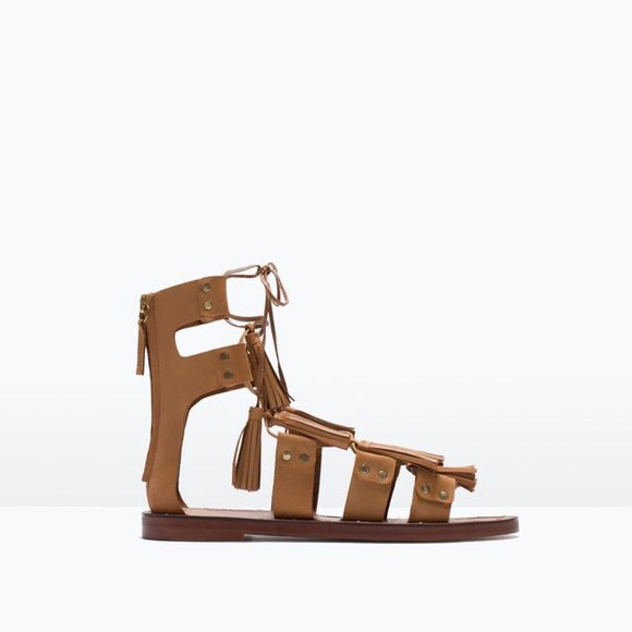 Rare ZARA Tassel Leather Roman Gladiator Sandals - 3