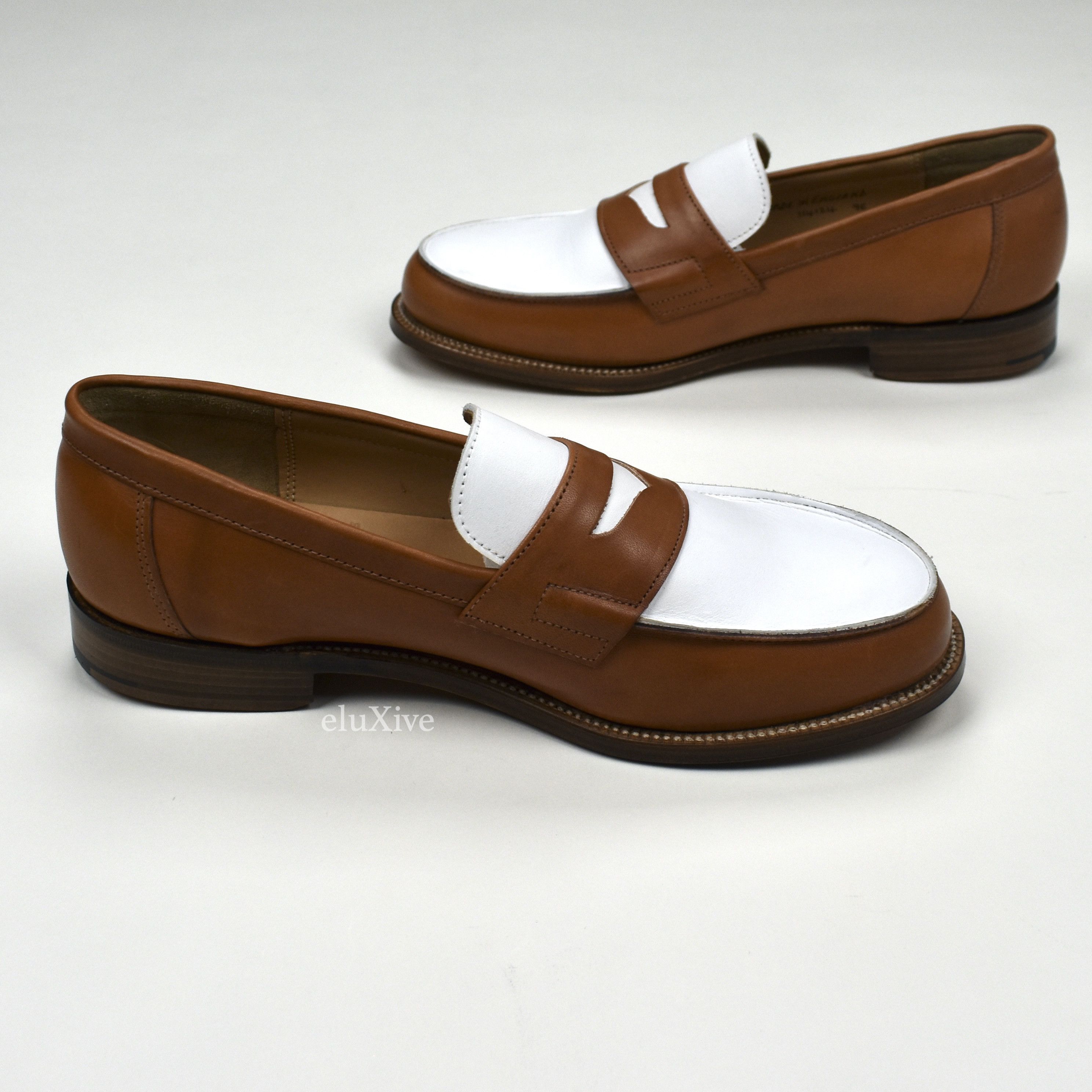 Grenson 2 Tone Epsom Penny Loafers Cognac White - 4