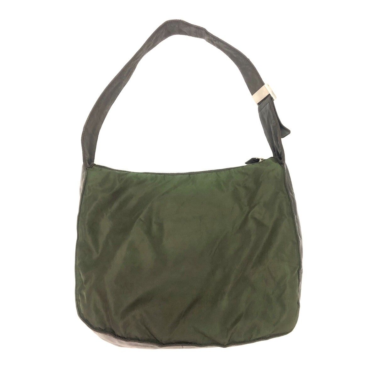 Prada Leather Trim Olive Green Nylon Shoulder Bag - 2